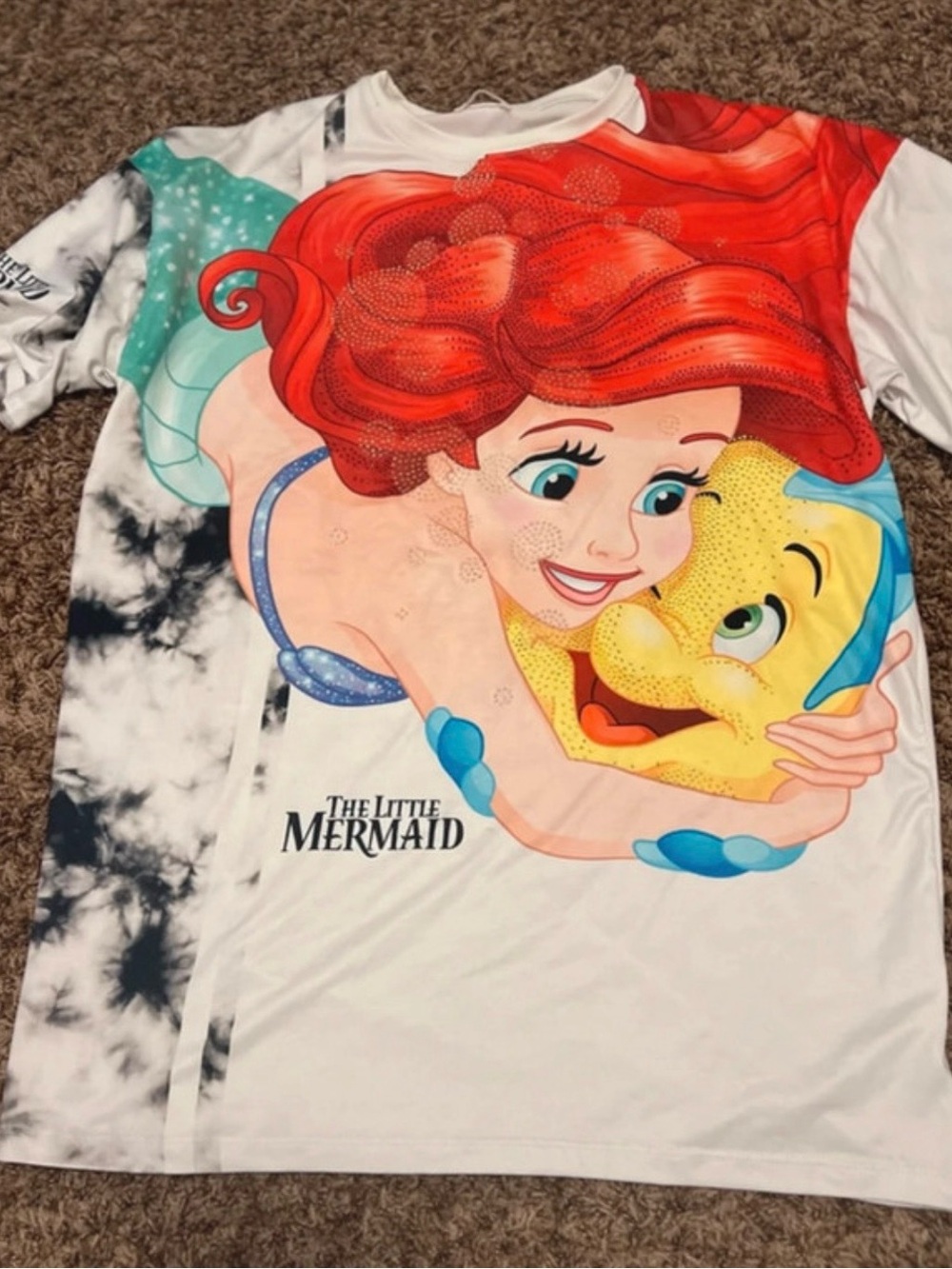 OversizedThe Little Mermaid Ariel & Flounder Graphic Tee - White/Red/Yellow/Teal
